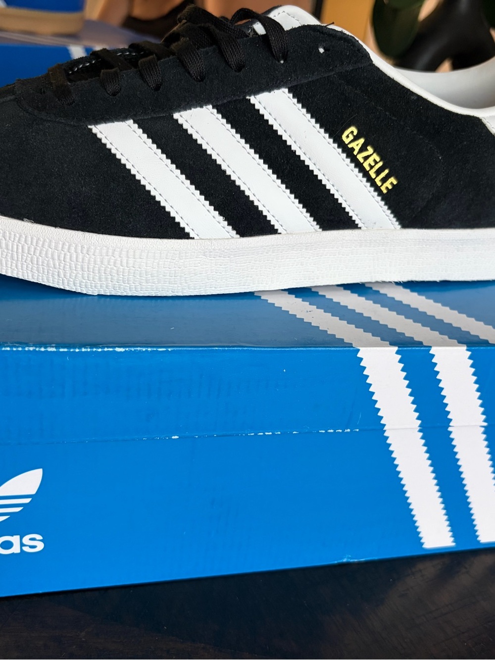 adidas Gazelle Men's Sneakers in Black and White with Gold Text